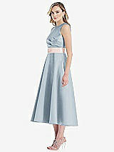 Side View Thumbnail - Mist & Blush High-Neck Asymmetrical Shirred Satin Midi Dress with Pockets