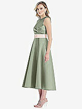 Side View Thumbnail - Sage & Blush High-Neck Asymmetrical Shirred Satin Midi Dress with Pockets