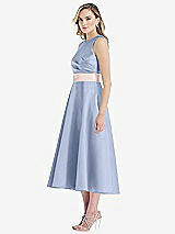 Side View Thumbnail - Sky Blue & Blush High-Neck Asymmetrical Shirred Satin Midi Dress with Pockets