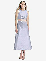 Front View Thumbnail - Silver Dove & Blush High-Neck Asymmetrical Shirred Satin Midi Dress with Pockets
