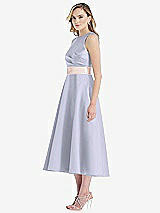 Side View Thumbnail - Silver Dove & Blush High-Neck Asymmetrical Shirred Satin Midi Dress with Pockets