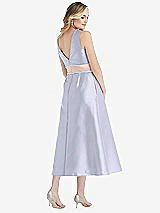 Rear View Thumbnail - Silver Dove & Blush High-Neck Asymmetrical Shirred Satin Midi Dress with Pockets