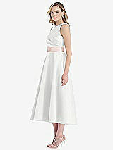 Side View Thumbnail - White & Blush High-Neck Asymmetrical Shirred Satin Midi Dress with Pockets