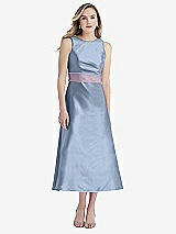Front View Thumbnail - Cloudy & Lilac Haze High-Neck Asymmetrical Shirred Satin Midi Dress with Pockets