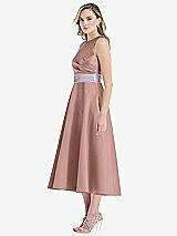 Side View Thumbnail - Neu Nude & Lilac Haze High-Neck Asymmetrical Shirred Satin Midi Dress with Pockets
