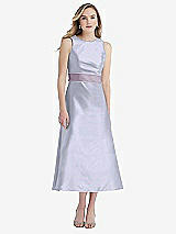 Front View Thumbnail - Silver Dove & Lilac Haze High-Neck Asymmetrical Shirred Satin Midi Dress with Pockets