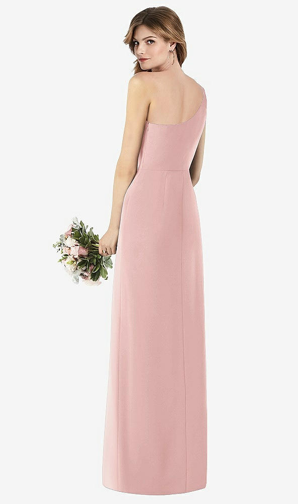 Back View - Rose One-Shoulder Crepe Trumpet Gown with Front Slit