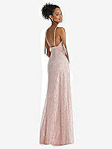 Rear View Thumbnail - Rose V-Neck Metallic Lace Maxi Dress with Adjustable Straps
