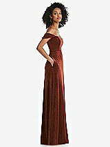 Side View Thumbnail - Auburn Moon Off-the-Shoulder Flounce Sleeve Velvet Maxi Dress