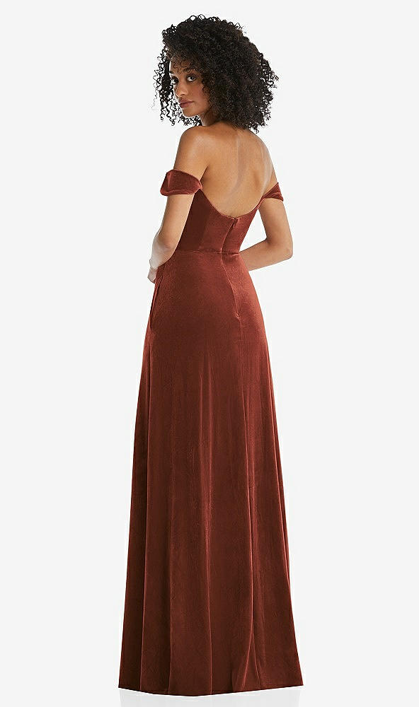 Back View - Auburn Moon Off-the-Shoulder Flounce Sleeve Velvet Maxi Dress