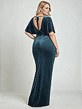 Alt View 3 Thumbnail - Dutch Blue Flutter Sleeve Open-Back Velvet Maxi Dress with Draped Wrap Skirt