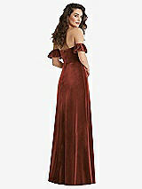 Rear View Thumbnail - Auburn Moon Ruffle Sleeve Off-the-Shoulder Velvet Maxi Dress