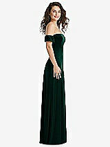 Side View Thumbnail - Evergreen Ruffle Sleeve Off-the-Shoulder Velvet Maxi Dress