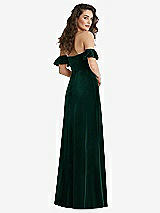 Rear View Thumbnail - Evergreen Ruffle Sleeve Off-the-Shoulder Velvet Maxi Dress