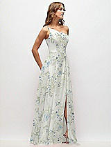 Side View Thumbnail - Bleu Garden One-Shoulder Chiffon Maxi Dress with Shirred Front Slit