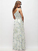 Rear View Thumbnail - Bleu Garden One-Shoulder Chiffon Maxi Dress with Shirred Front Slit