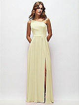 Front View Thumbnail - Butter Yellow One-Shoulder Chiffon Maxi Dress with Shirred Front Slit