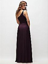 Rear View Thumbnail - Deep Plum One-Shoulder Chiffon Maxi Dress with Shirred Front Slit