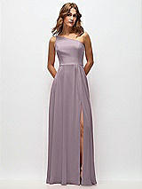 Front View Thumbnail - Lilac Dusk One-Shoulder Chiffon Maxi Dress with Shirred Front Slit