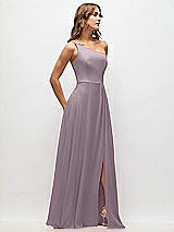 Side View Thumbnail - Lilac Dusk One-Shoulder Chiffon Maxi Dress with Shirred Front Slit