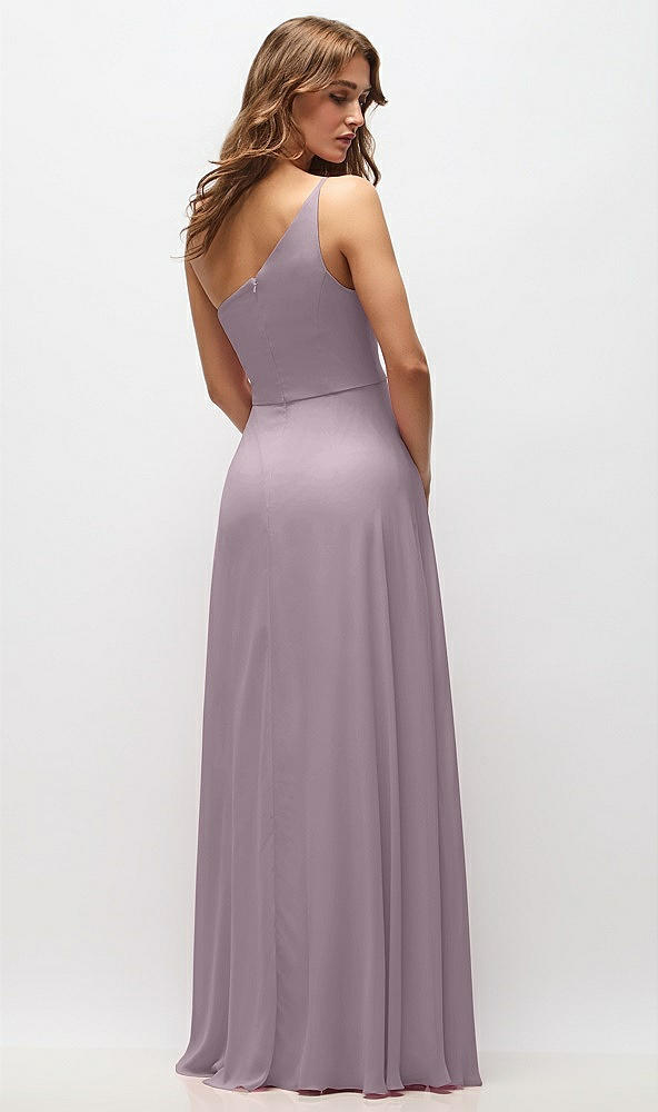 Back View - Lilac Dusk One-Shoulder Chiffon Maxi Dress with Shirred Front Slit