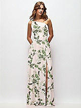 Front View Thumbnail - Palm Beach Print One-Shoulder Chiffon Maxi Dress with Shirred Front Slit