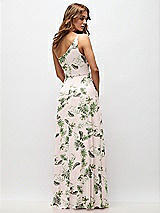 Rear View Thumbnail - Palm Beach Print One-Shoulder Chiffon Maxi Dress with Shirred Front Slit