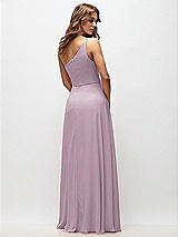 Rear View Thumbnail - Suede Rose One-Shoulder Chiffon Maxi Dress with Shirred Front Slit