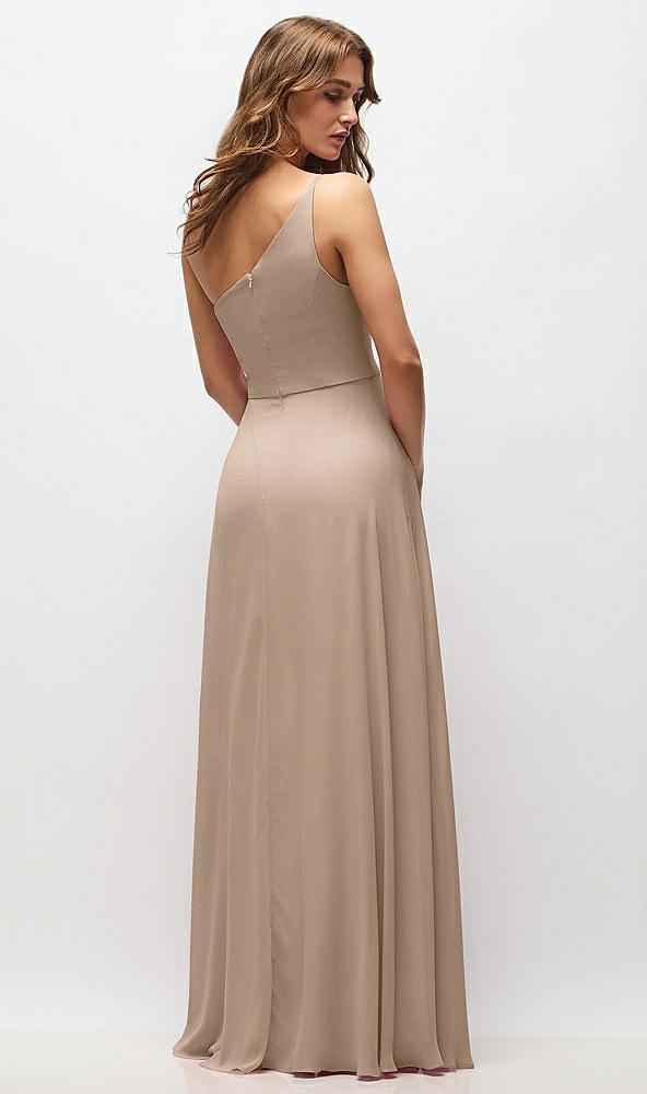 Back View - Topaz One-Shoulder Chiffon Maxi Dress with Shirred Front Slit