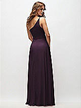 Rear View Thumbnail - Aubergine One-Shoulder Chiffon Maxi Dress with Shirred Front Slit
