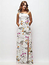 Front View Thumbnail - Butterfly Botanica Ivory One-Shoulder Chiffon Maxi Dress with Shirred Front Slit