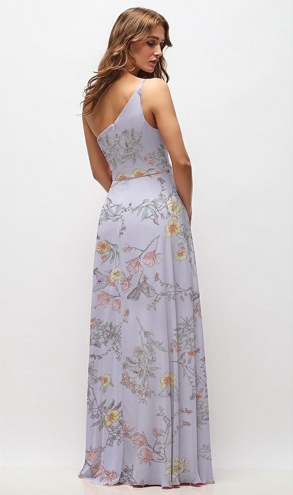 Back View - Butterfly Botanica Silver Dove One-Shoulder Chiffon Maxi Dress with Shirred Front Slit