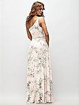 Rear View Thumbnail - Blush Garden One-Shoulder Chiffon Maxi Dress with Shirred Front Slit