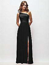 Front View Thumbnail - Black One-Shoulder Chiffon Maxi Dress with Shirred Front Slit