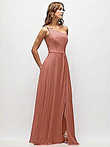 Side View Thumbnail - Desert Rose One-Shoulder Chiffon Maxi Dress with Shirred Front Slit