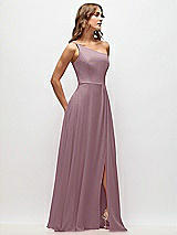 Side View Thumbnail - Dusty Rose One-Shoulder Chiffon Maxi Dress with Shirred Front Slit