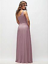 Rear View Thumbnail - Dusty Rose One-Shoulder Chiffon Maxi Dress with Shirred Front Slit