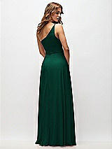 Rear View Thumbnail - Hunter Green One-Shoulder Chiffon Maxi Dress with Shirred Front Slit