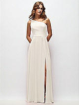 Front View Thumbnail - Ivory One-Shoulder Chiffon Maxi Dress with Shirred Front Slit