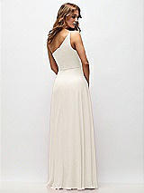 Rear View Thumbnail - Ivory One-Shoulder Chiffon Maxi Dress with Shirred Front Slit