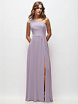 Front View Thumbnail - Lilac Haze One-Shoulder Chiffon Maxi Dress with Shirred Front Slit