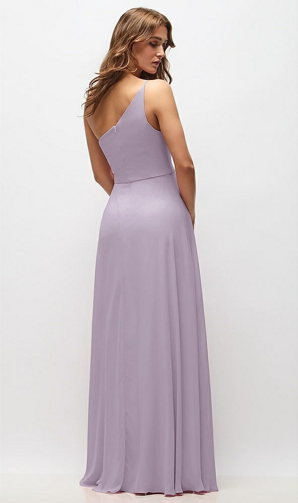 Back View - Lilac Haze One-Shoulder Chiffon Maxi Dress with Shirred Front Slit