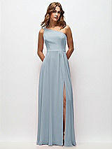 Front View Thumbnail - Mist One-Shoulder Chiffon Maxi Dress with Shirred Front Slit
