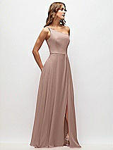 Side View Thumbnail - Neu Nude One-Shoulder Chiffon Maxi Dress with Shirred Front Slit