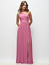 Front View Thumbnail - Orchid Pink One-Shoulder Chiffon Maxi Dress with Shirred Front Slit