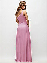 Rear View Thumbnail - Powder Pink One-Shoulder Chiffon Maxi Dress with Shirred Front Slit