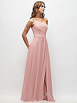 Side View Thumbnail - Rose One-Shoulder Chiffon Maxi Dress with Shirred Front Slit
