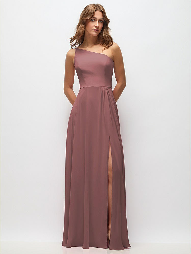 Skinny One-shoulder Trumpet Bridesmaid Dress With Front Slit In