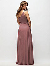 Rear View Thumbnail - Rosewood One-Shoulder Chiffon Maxi Dress with Shirred Front Slit