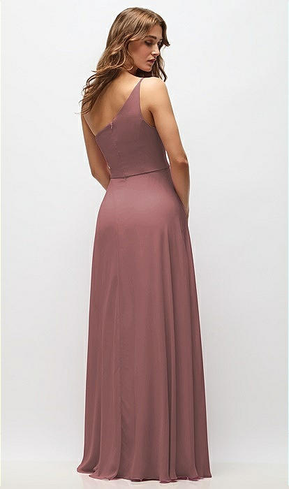 One-shoulder Chiffon Maxi Bridesmaid Dress With Shirred Front Slit